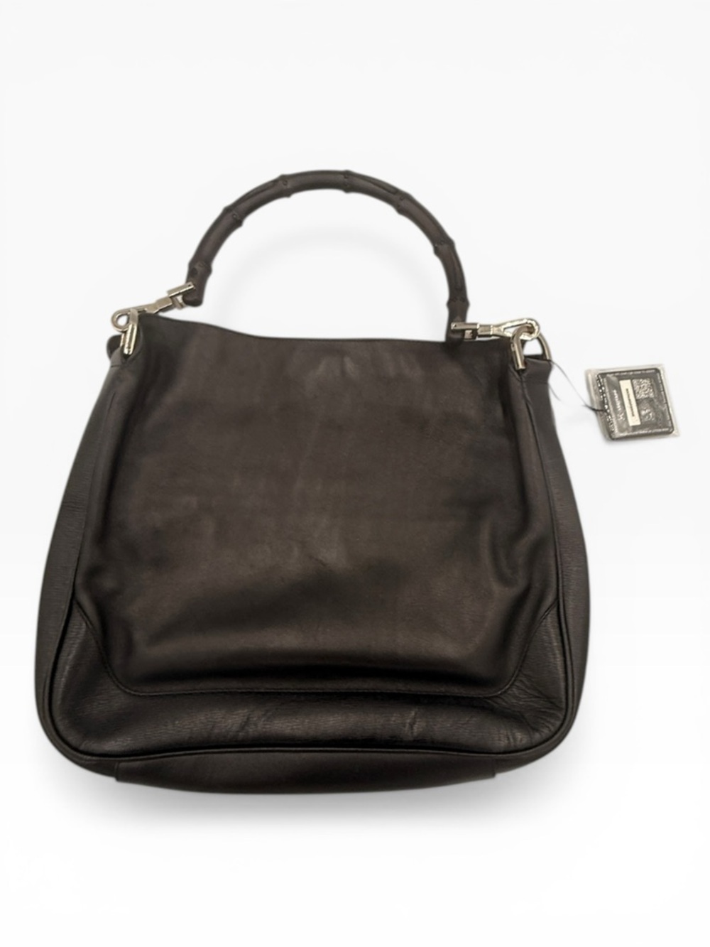 Gucci Bamboo Top Handle Leather Shoulder Bag Black Vintage Authenticate - Picture 4 of 12
